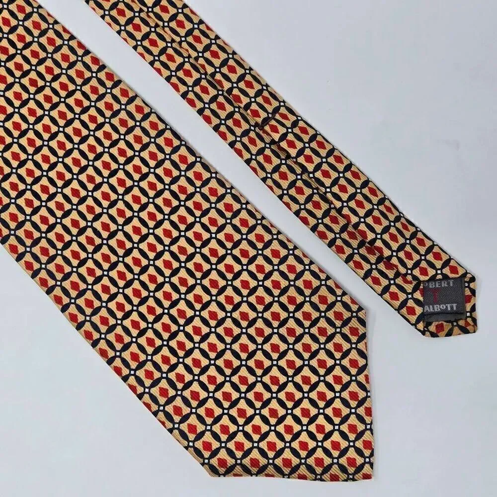 ROBERT TALBOTT GB HARB & SON SILK TIE GEOMETRIC DIAMONDS RED BLUE 4" X 56" - Picture 1 of 2
